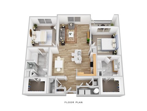 Floor plan for 2 beds, 2 baths, 1252 sqft