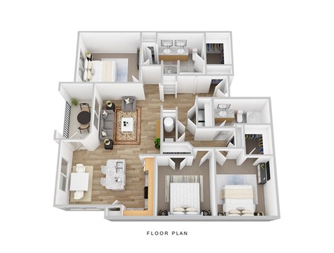 Floor plan for 3 beds, 2 baths, 1372 sqft