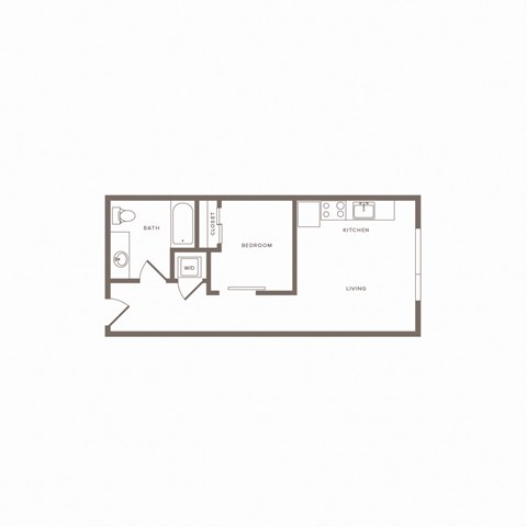 Floor plan for 1 bed, 1 bath, 529 sqft