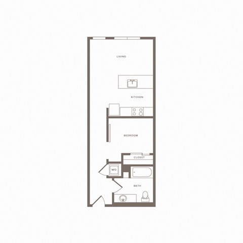 Floor plan for 1 bed, 1 bath, 591 sqft
