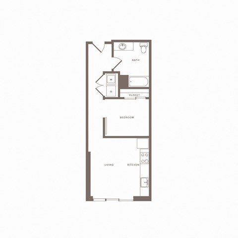 Floor plan for 1 bed, 1 bath, 612 sqft
