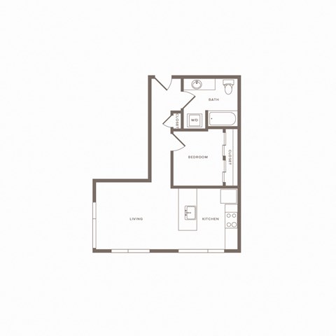 Floor plan for 1 bed, 1 bath, 623 sqft