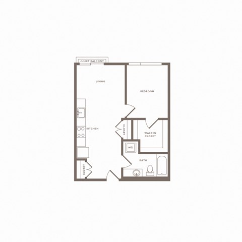 Floor plan for 1 bed, 1 bath, 642 sqft
