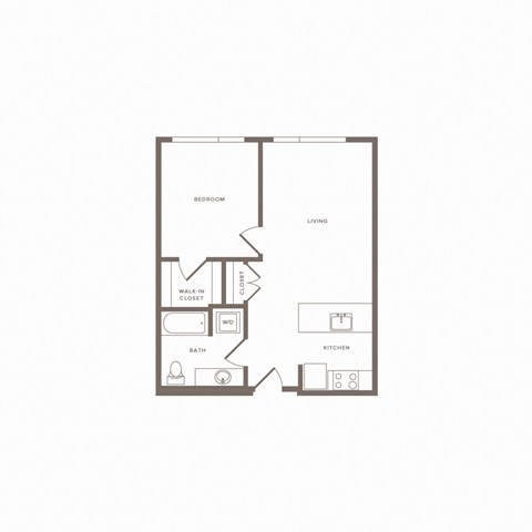 Floor plan for 1 bed, 1 bath, 672 sqft