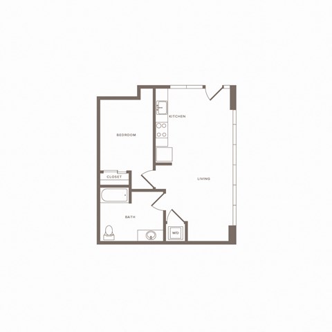 Floor plan for 1 bed, 1 bath, 671 sqft