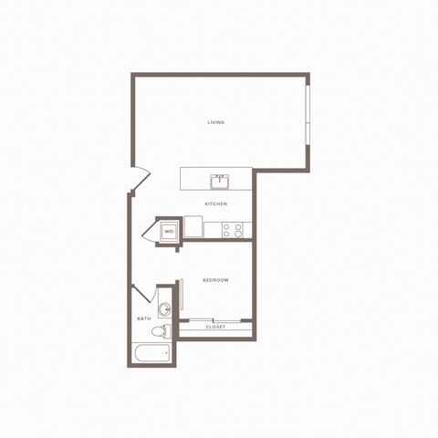 Floor plan for 1 bed, 1 bath, 661 sqft