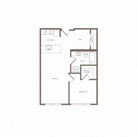 Floor plan for 1 bed, 1 bath, 719 sqft