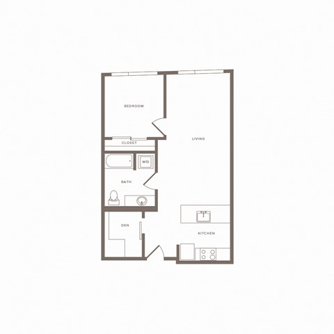 Floor plan for 1 bed, 1 bath, 761 sqft