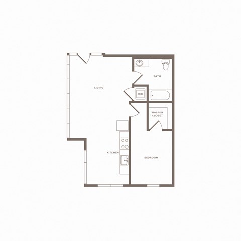 Floor plan for 1 bed, 1 bath, 753 sqft