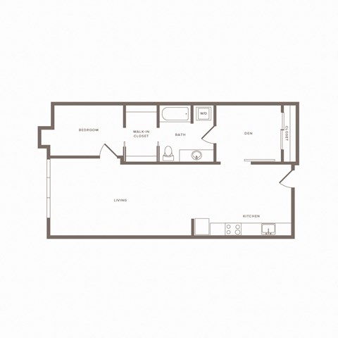 Floor plan for 1 bed, 1 bath, 945 sqft