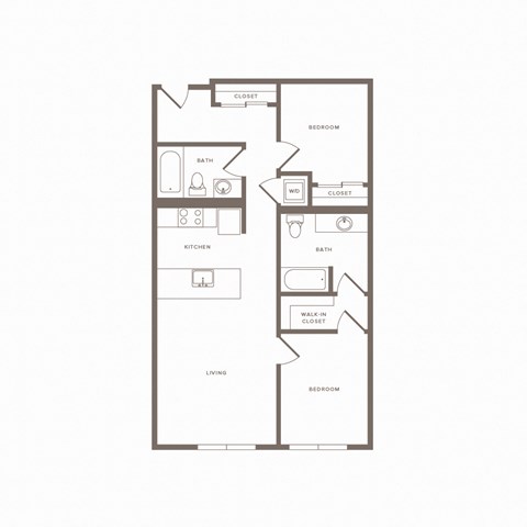 Floor plan for 2 beds, 2 baths, 868 sqft