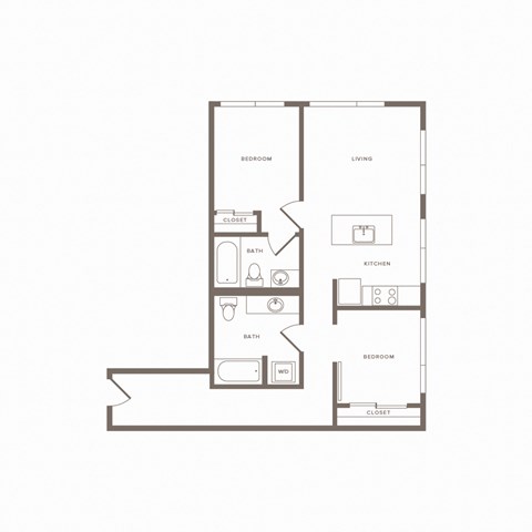 Floor plan for 2 beds, 2 baths, 865 sqft