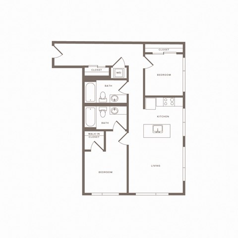 Floor plan for 2 beds, 2 baths, 1049 sqft