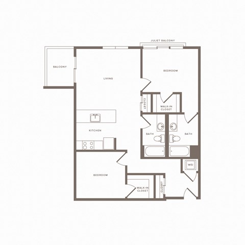 Floor plan for 2 beds, 2 baths, 1101 sqft