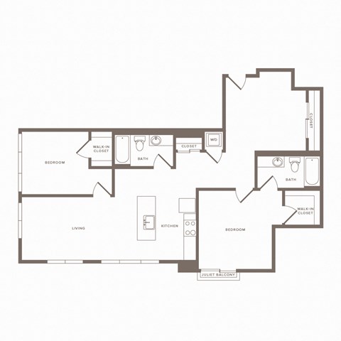 Floor plan for 2 beds, 2 baths, 1333 sqft