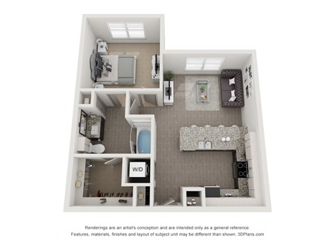 Floor plan for 1 bed, 1 bath, 691 sqft