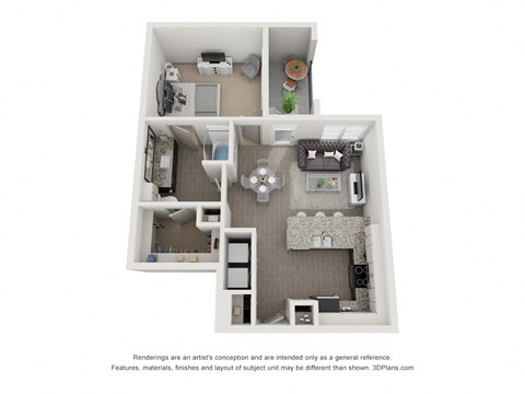 Floor plan for 1 bed, 1 bath, 766 sqft