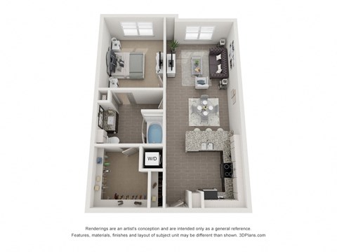 Floor plan for 1 bed, 1 bath, 774 sqft