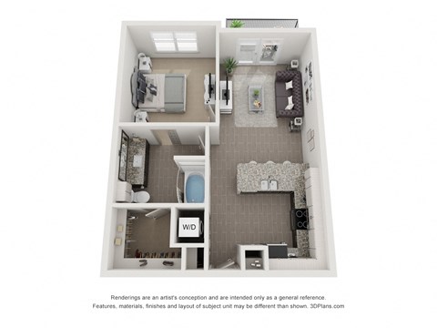 Floor plan for 1 bed, 1 bath, 796 sqft