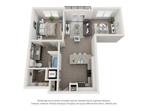 Floor plan for 1 bed, 1 bath, 758 sqft