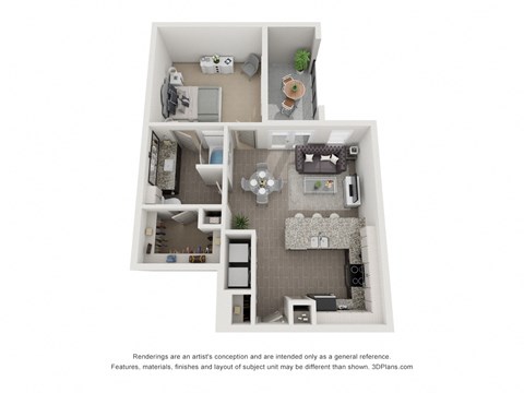 Floor plan for 1 bed, 1 bath, 785 sqft