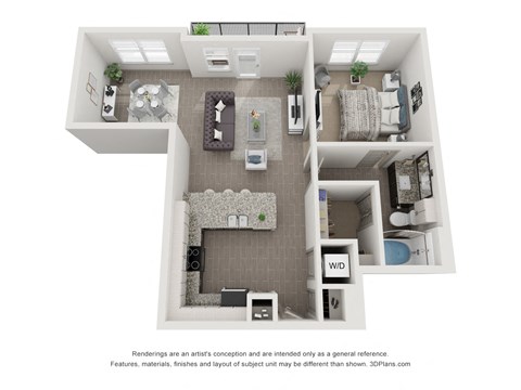 Floor plan for 1 bed, 1 bath, 853 sqft