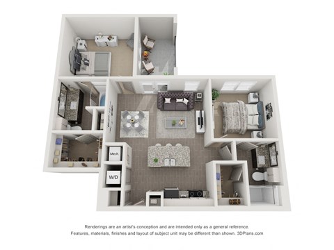 Floor plan for 2 beds, 2 baths, 1042 sqft