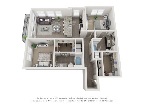 Floor plan for 2 beds, 2 baths, 1121 sqft