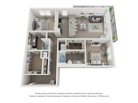 Floor plan for 2 beds, 2 baths, 1241 sqft