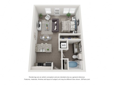 Floor plan for studio, 1 bath, 550 sqft
