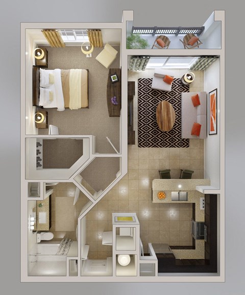 Floor plan for 1 bed, 1 bath, 826 sqft