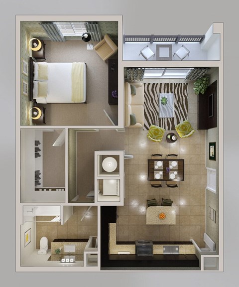 Floor plan for 1 bed, 1 bath, 831 sqft