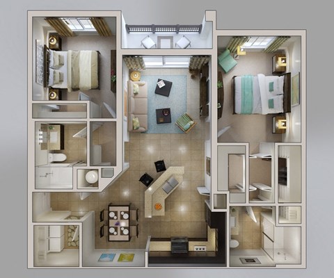 Floor plan for 2 beds, 2 baths, 1126 sqft