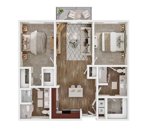Floor plan for 2 beds, 2 baths, 1167 sqft
