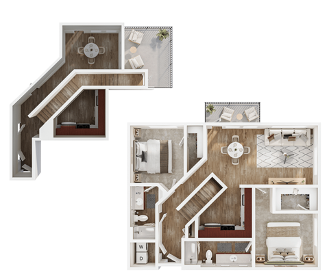 Floor plan for 2 beds, 2 baths, 1281 sqft