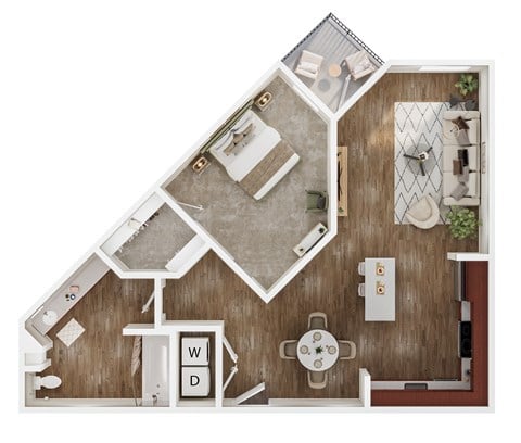 Floor plan for 1 bed, 1 bath, 694 sqft