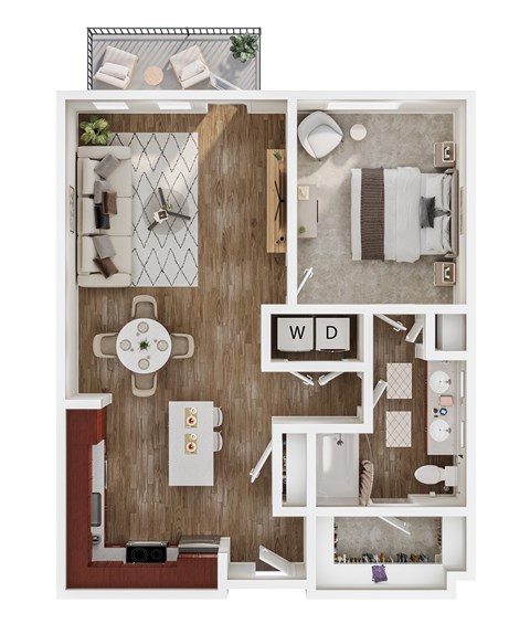 Floor plan for 1 bed, 1 bath, 871 sqft