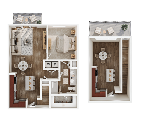 Floor plan for 1 bed, 1 bath, 888 sqft