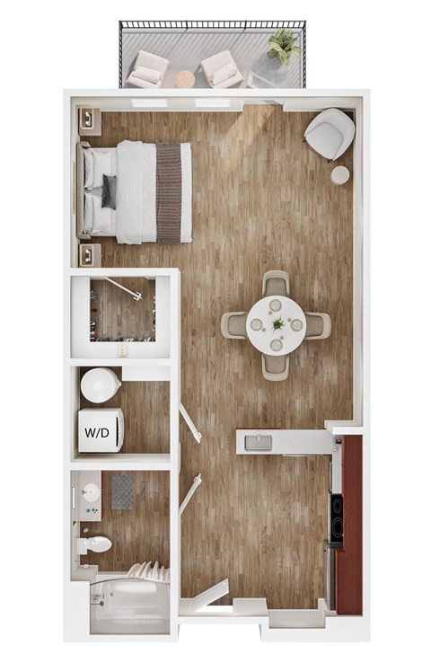 Floor plan for studio, 1 bath, 576 sqft