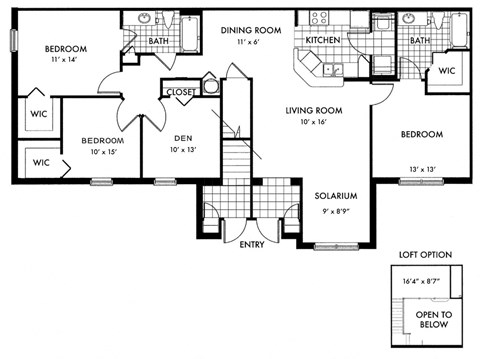 Floor plan for 4 beds, 2 baths, 1705 sqft