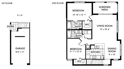 Floor plan for 2 beds, 2 baths, 1286 sqft