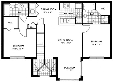Floor plan for 2 beds, 2 baths, 1224 sqft