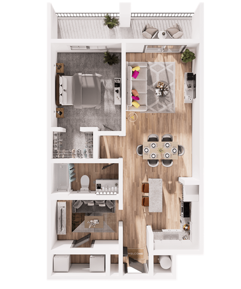 Floor plan for 1 bed, 1 bath, 829 sqft