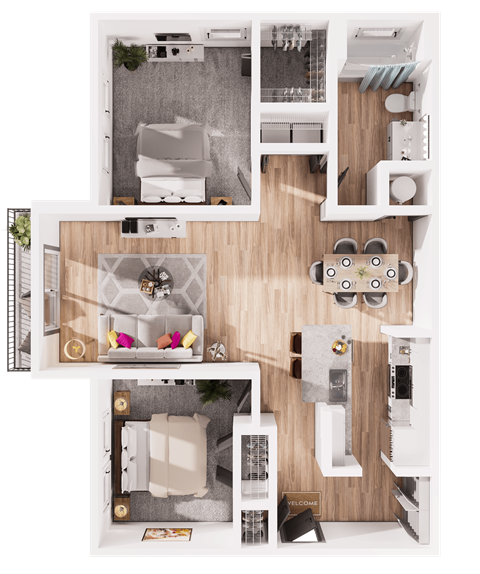 Floor plan for 2 beds, 1 bath, 1000 sqft