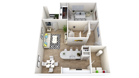 Floor plan for 1 bed, 1 bath, 791 sqft