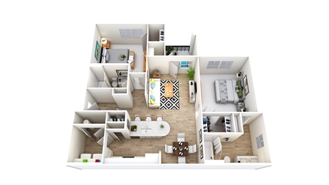 Floor plan for 2 beds, 2 baths, 1025 sqft