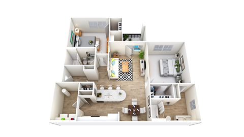Floor plan for 2 beds, 2 baths, 1035 sqft