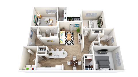 Floor plan for 3 beds, 2 baths, 1234 sqft