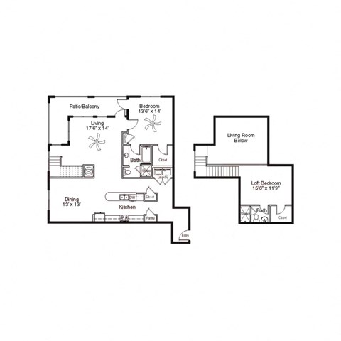 Floor plan for 2 beds, 2 baths, 1559 sqft