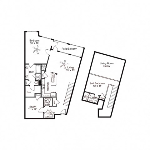 Floor plan for 2 beds, 2.5 baths, 1556 sqft